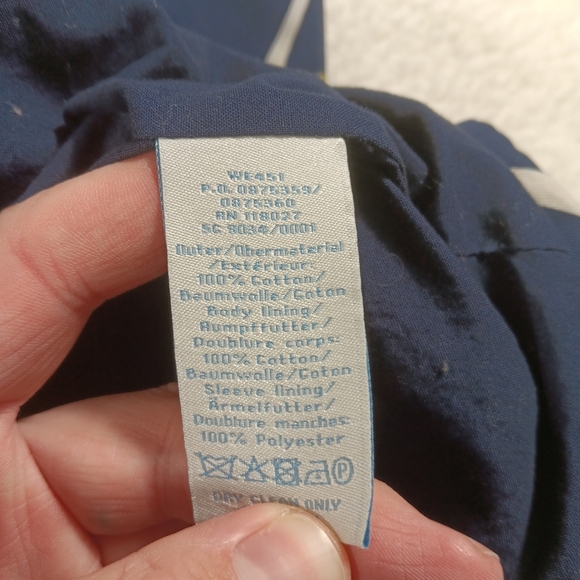 Boden Trench Coat Womens 8 Blue Cream Double Breasted  Belted Geometric - Picture 3 of 11